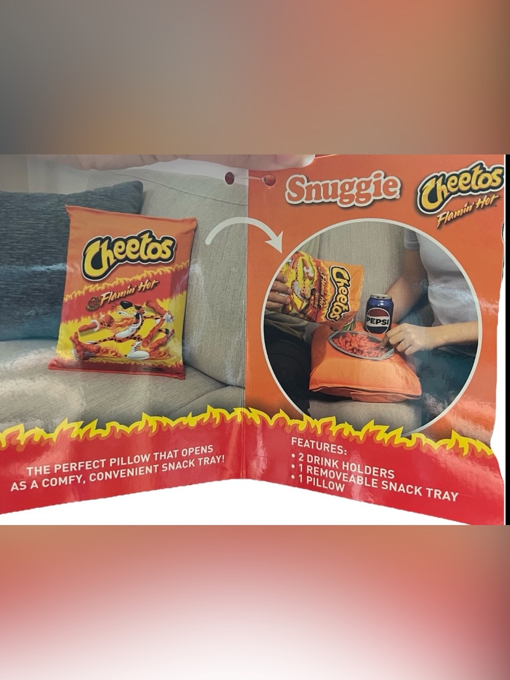 Snuggie Flamming Hot Cheetos 2-in-1 Pillow and Snack Tray NWT - Picture 4 of 6
